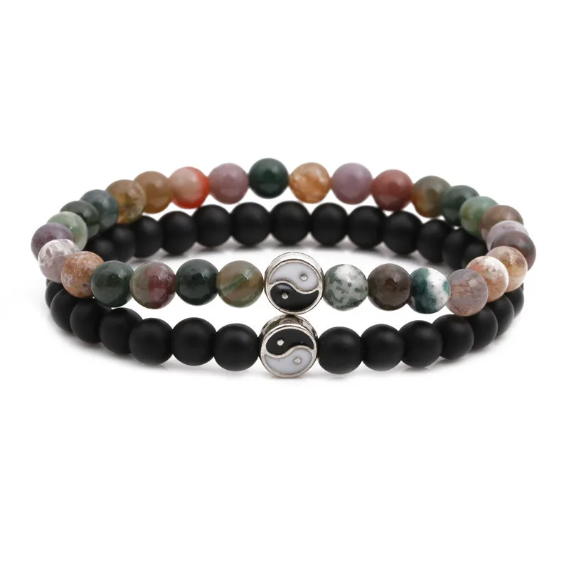 

2pcs couple Bracelet Buddha beads Bracelets Bangles Charm Natural Stone Yin yang Bracelet For Men Women Bead Jewelry Best gift