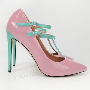

LAIGZEM FASHION Women Heels Pointed Toe Slim Heels 2021 Shoes Woman Sandals Mary Jane Frauen Schuhe Large Size 43 44 45 46 47