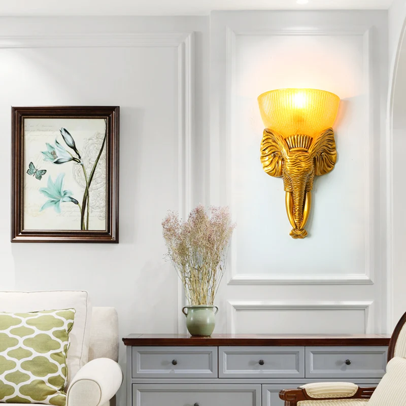 

Creative Elephant Wall Lamp Nordic Resin led Wall Light Bedroom Living Room led Light Bar Stair Aisle Lamp Hotel Bathroom Light