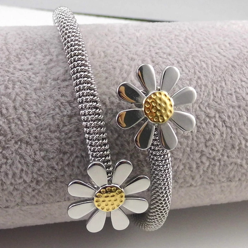 Fashion Jewelry Bracelets For Women Stainless Steel Elastic Flower Bracelets & Bangles Female gift bangle bracelet stainless steel bracelet