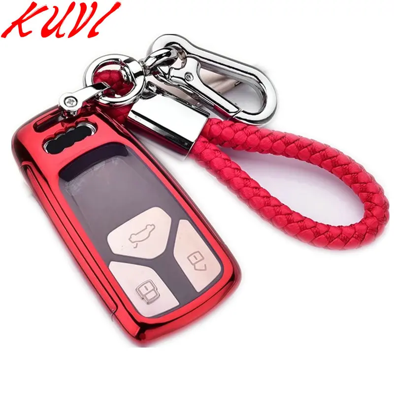 Чехол для автомобильных ключей из ТПУ для Audi A4 A5 S4 S5 B9 8W Q7 4M Q5 TT TTS RS купе родстер умный чехол для ключей - Название цвета: red with keychain