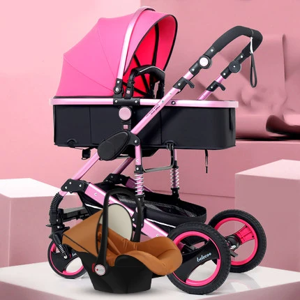 Babyfond детская тележка с высоким обзором может сидеть на складной двухходовой четырехколесный амортизатор - Цвет: rose red 1