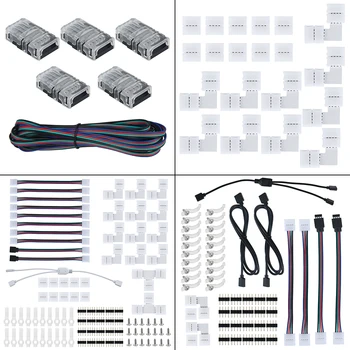

LED Strip Connector Kit 4 Pin L T Cross Shape PCB Solderless Corner Connector Strip Connector for RGB 5050 Led Strip Light
