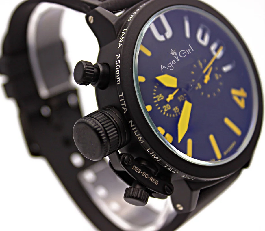 Мужские новые роскошные брендовые автоматические механические часы с автоматическим заводом, u-образный серебристый ремешок из нержавеющей стали и черного каучука с левым крюком, большие 50 мм часы для лодки - Цвет: Black Yellow