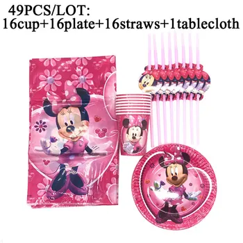 

Minnie Mouse Kids Birthday Party Decor Set Party Supplies Cup Plate Straws Tablecloth Baby Girl Birthday Party Paper Tableware