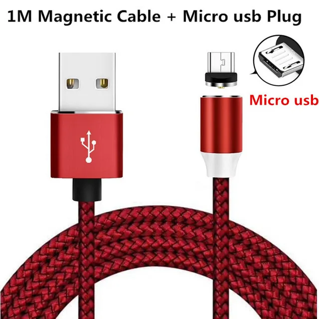 1 м Магнитный Micro USB кабель для samsung huawei Xiaomi Redmi 7A 7 6 6A телефон Android кабель магнит зарядное устройство провод шнур Быстрая зарядка - Цвет: red Cable and Plug