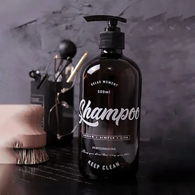 Shampoo 500 мл стеклянная бутылка для хранения шампуня для ванной коричневый скандинавский жидкий лосьон дорожная бутылка для хранения Домашний Органайзер Декор - Цвет: Shampoo