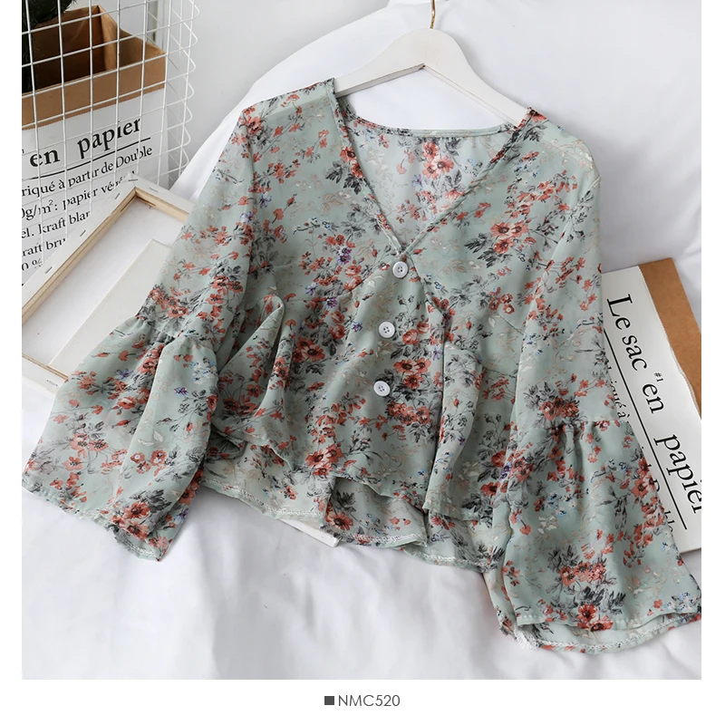 HELIAR Women Flower Printed 2020 Summer Blouse Women Buttoned Up Blouse For Women Casual Long Sleeve Blouse For Women
