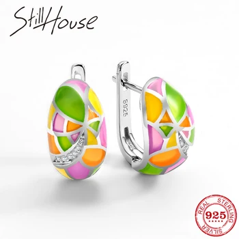 

Colorful Mesh green yellow Flowers Pure 925 Sterling Silver Earring For Women Cubic Zirconia brincos Fashion Jewelry Enamel