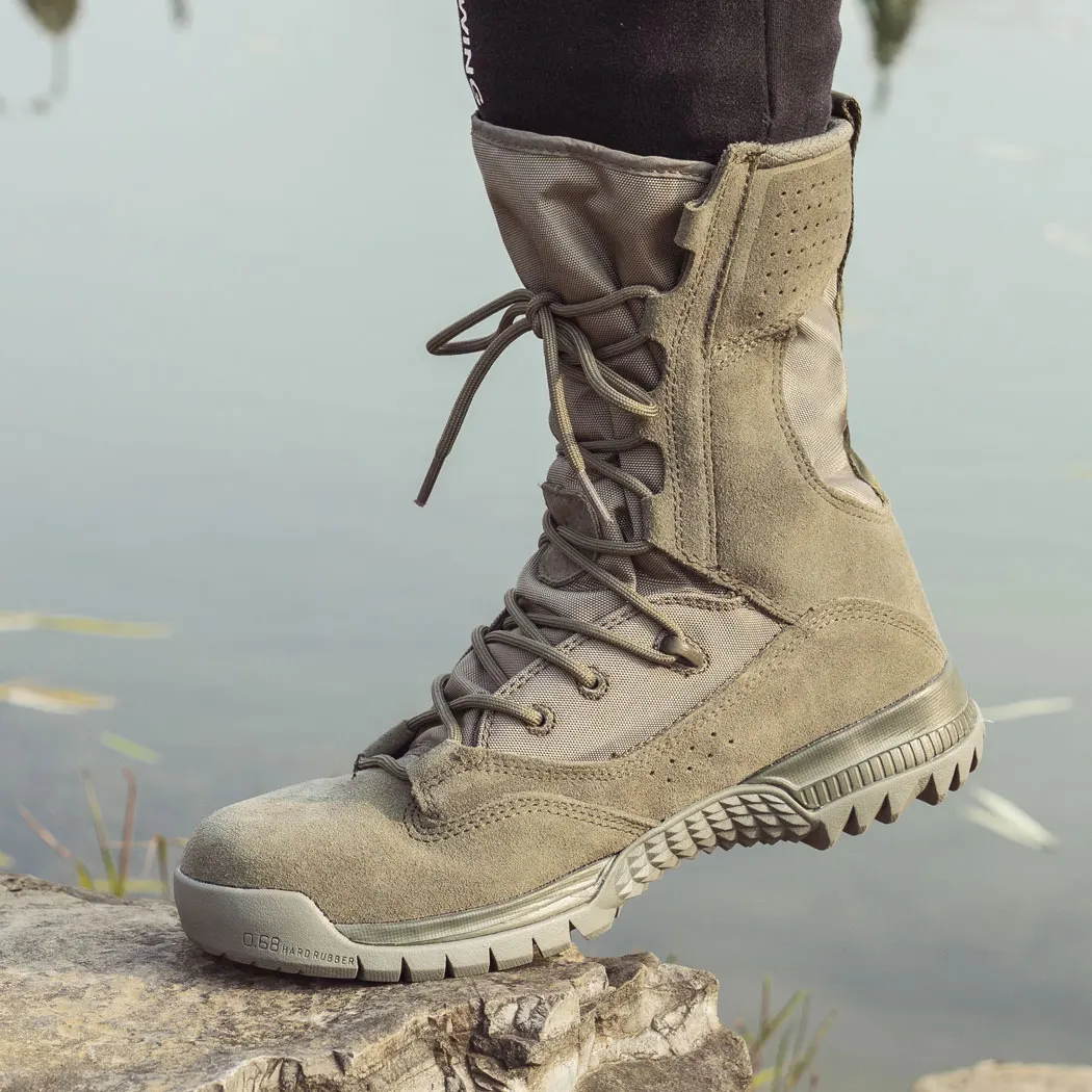 Outdoor Boots Men Leather Boots Durable Tactical Boots Sage Green Suede Leather Rubber Sole Indonesia Boots Men