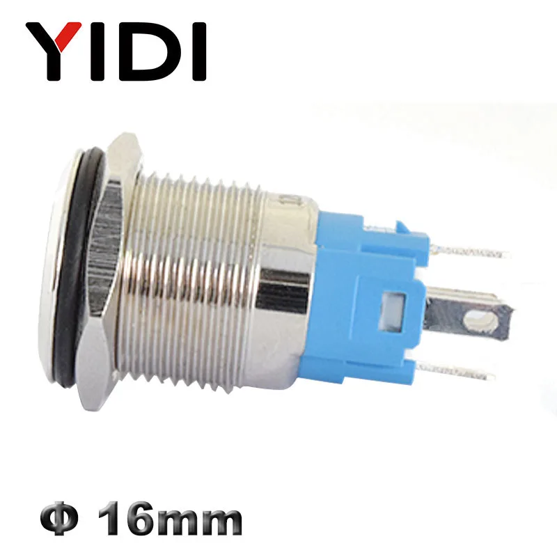 16mm LED Illuminated Flat Metal Push Button Switch on Off Latching 1NO1NC Momentary 12V 220V Red Green Blue Amber Led Switch