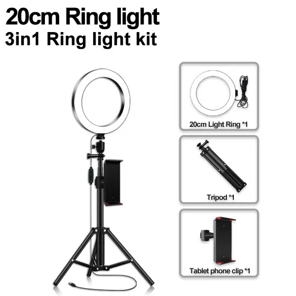 Светодиодный кольцевой светильник с держателем для микрофона Ipad Настольный комплект-селфи вспышка светильник ing vlogging камера для живого потока с штативом - Цвет: Белый