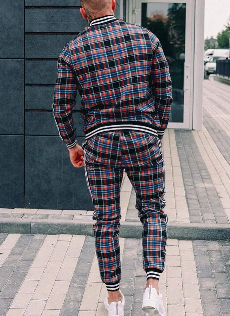 Men Tracksuit Mens set Fashion Jacket 2-piece set Sets Colorful Plaid Men  Casual Zipper Set Autumn Tracksuit Set Male Sweatshirt - AliExpress