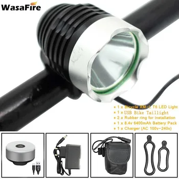 

WasaFire T6 LED Bicycle Front Light Head Lamp 18650 Battery Bike Headlight Cycling Flashlight + Safety Warning USB Taillight