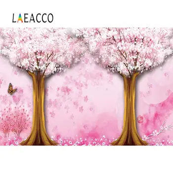 

Laeacco Pink Spring Blossom Cherry Flowers Tree Watercolor Scenic Photo Background Photography Backdrop Photocall Photophone