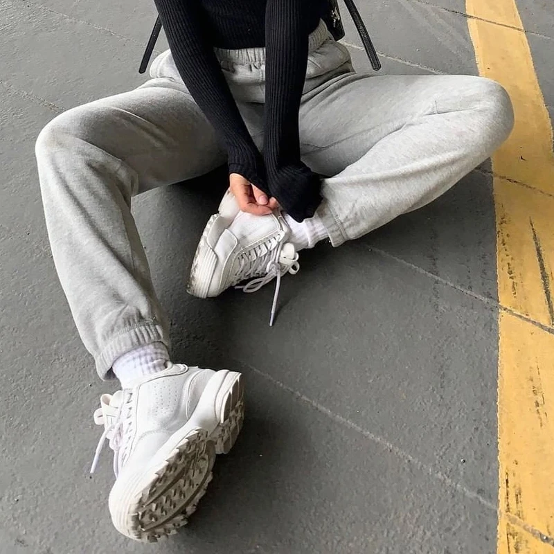 HEYounGIRL однотонные плотные осенне-зимние спортивные штаны женские повседневные обтягивающие женские брюки с высокой талией черные белые джоггеры high Street