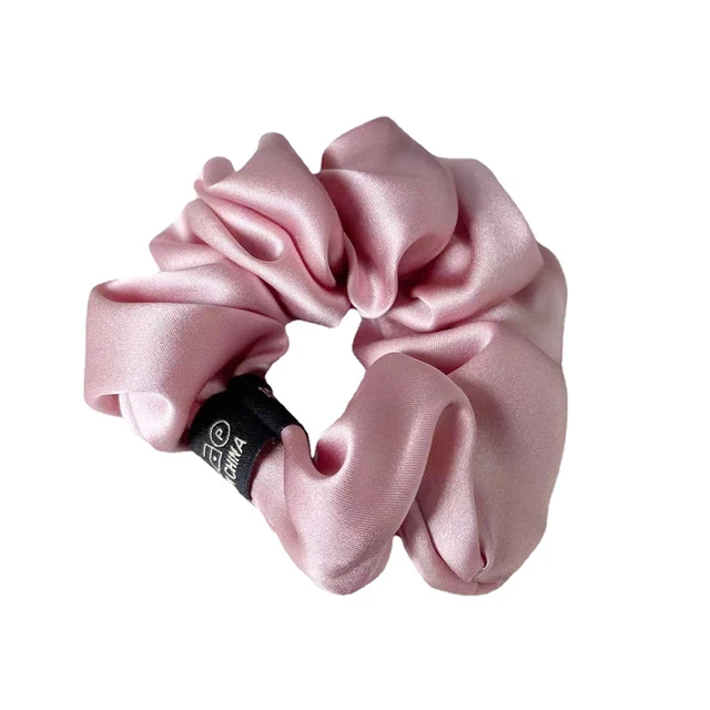 2021 New 100% Pure Mulberry Silk Large Tie Hair Silk Simple Pure Color Retro Hair Bands For Women Hair Tie Rope Accessories Girl Bean paste powder