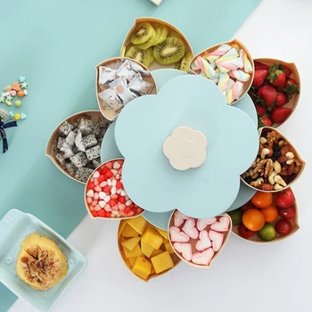 

Plastic Storage Box for Seeds Nuts Plum Type Dry Fruits Case Container Double Layer Candy Plate Petal-Shape Rotating Snack Box