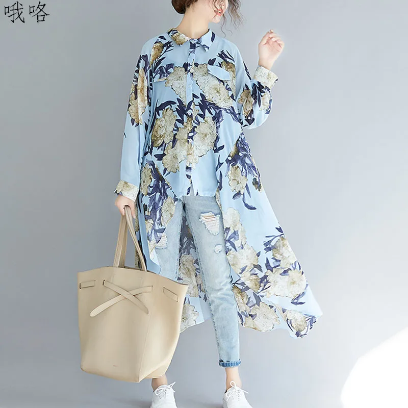 

2020 Plus Size Women Blouse Spring Tops Shirts Long Sleeve Print Floral Female Loose Casual Beach Blouse Shirts Lady 3XL 4XL 5XL