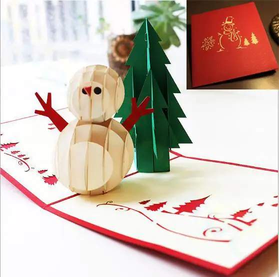 Christmas snowman Всплывающие открытки 3D Рождественская открытка бумажная огранка искусство год Санта Клаус поздравление День благодарения поздравительная открытка фестиваль открытка сувенир - Цвет: Christmas snowman