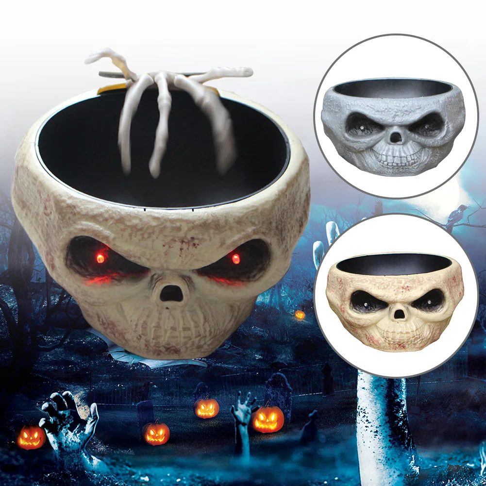 

Skull Funny Sound Control With Jump Hand Props Horror Halloween Fruit Plate Decoration Skeleton Ghost Interaction Candy Bowl