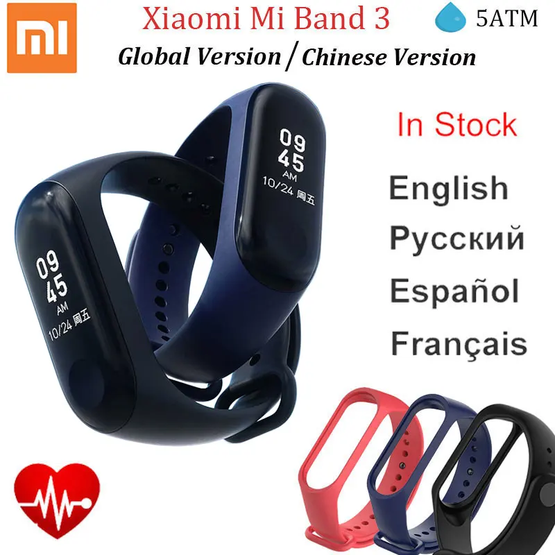 xiaomi mi Band 3 умный Браслет фитнес трекер пульсометр сообщение OLED сенсорный экран