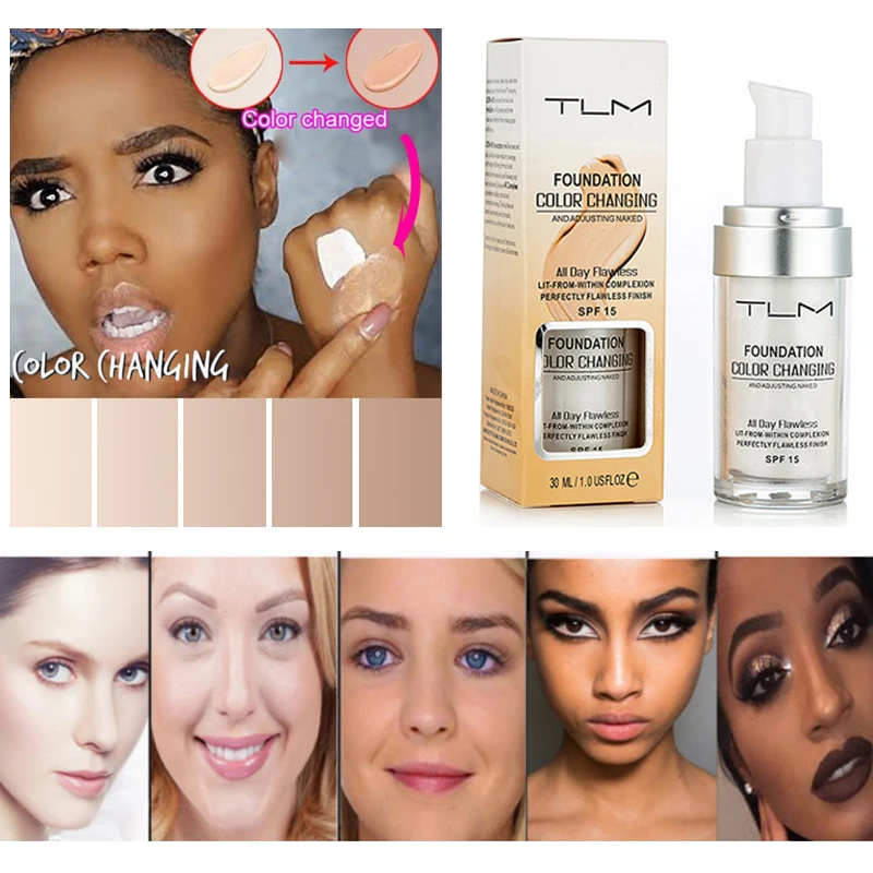 

Dropshipping 30ml TLM Cosmetic Color Changing Liquid Face Foundation Makeup Change To Your Skin Acne Concealer SPF 15 TSLM1