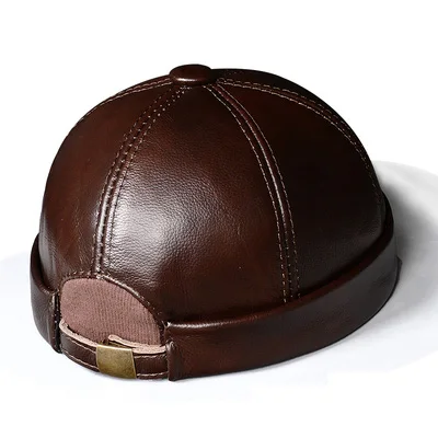 Winter Faux Leather Short Beanie Docker Brimless Hat for Men Women Rolled Cuff Harbour Cap Leon No Brim Worker Retro Sailor Cap