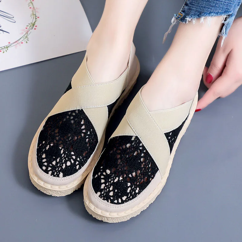 

2019Spring and autumn New Women's Shoes Fashion Openwork Breathable Casual shoes Large Size34-43 Female Casual Shoes Flat bottom