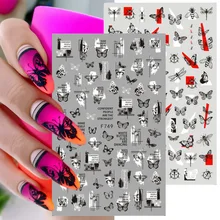 

Butterfly\art\ lines\ black and white punk 3D Back glue Nail decal Nail sticker Nail decoration Nail art Nail tool Nail ornament