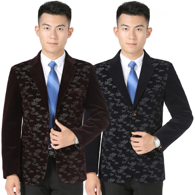 

New Style Middle-aged Men'S Wear Printed Casual Suit Corduroy Daddy Clothes Suit Spring And Autumn Coat