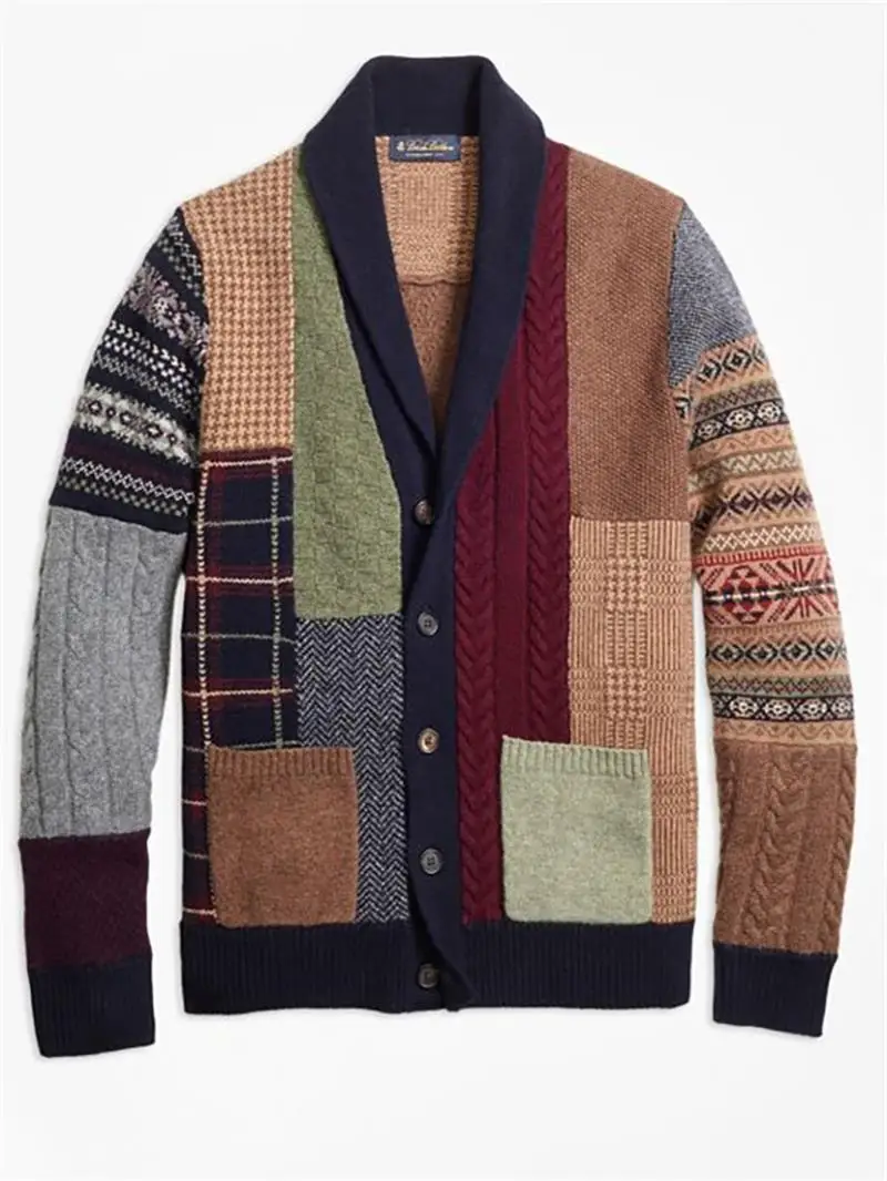 

Autumn Men Sweater Long Sleeve Color Block Cardigan Plaid Single-Breasted Stretchy Button Pocket Jumper Spring Knitted Top Coat
