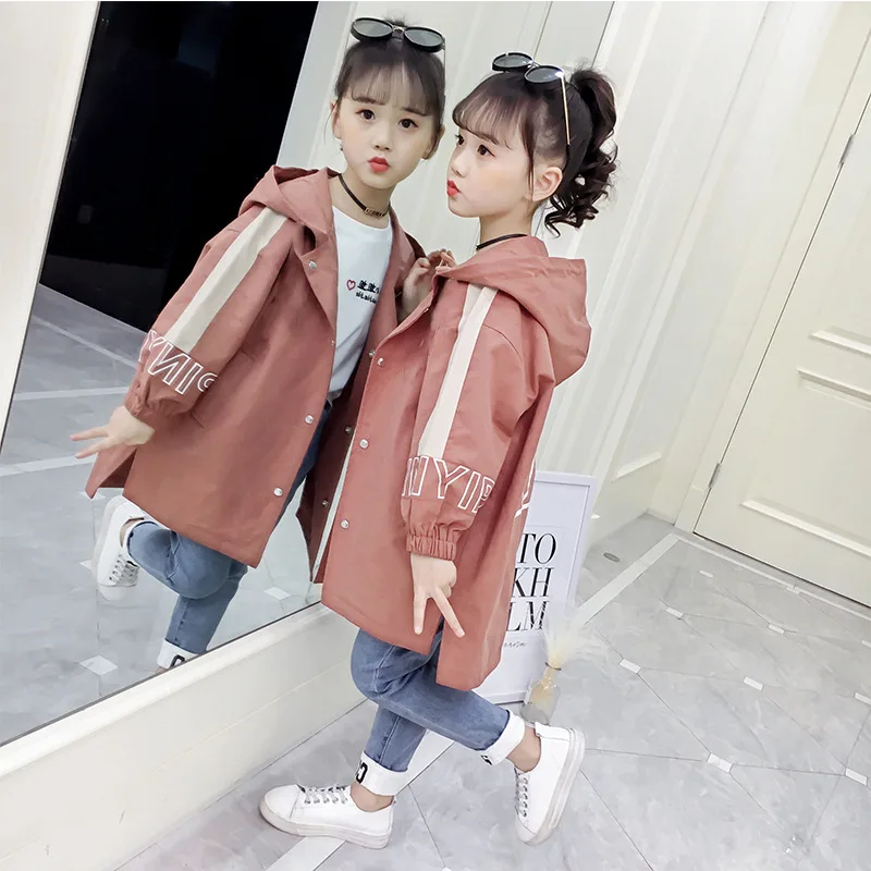 

Girls Big Boy Loose-Fit Printed Trench Coat 2019 New Style Spring Korean-style Western Style Childrenswear Children Mid-length T