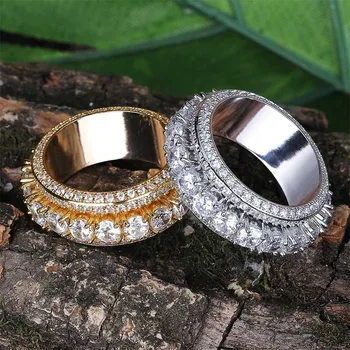 

Hip Hop Micro Pave 1 Row AAA Cubic Zirconia Bling Iced Out Spinner Rings for Men Women Hip hop Fashion Rapper Jewelry Gold