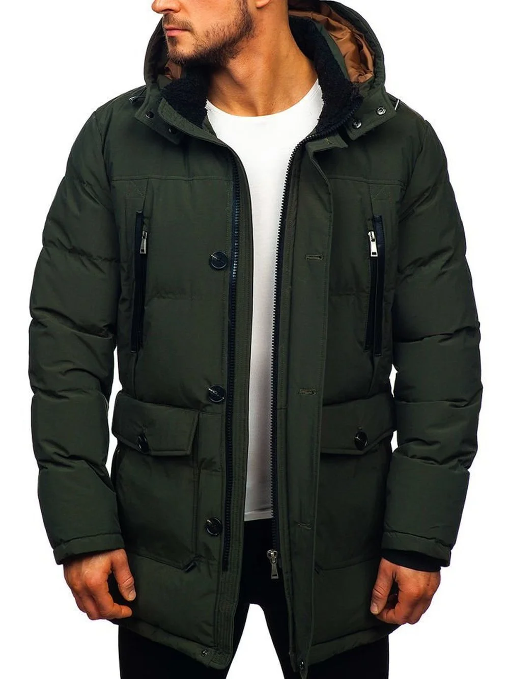 Fashionable Men's Zipper Hooded Long Warm Cotton Jacket men winter coat  men jacket  long winter jacket for men coats 1