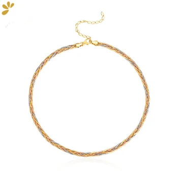 

Italian Jewelry 925 Sterling Silver Gold Plated Choker Necklaces Three Color Four Thread Weave Necklace For Women Trendy Gift