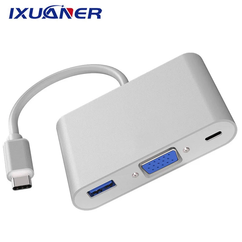 

3 In 1 USB 3.1 Type-c To VGA+HUB+PD Video Converter Adapter Type-c To HDMI+VGA Audio Cable Converter for Macbook Huawei Xiaomi