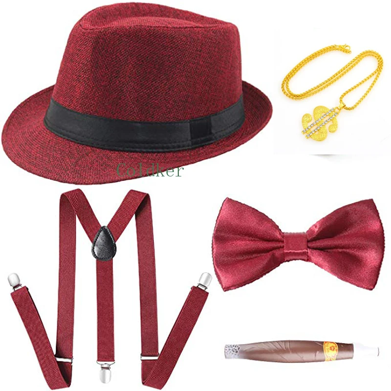 Mens 1920s 20s Gangster Set Hat Braces Tie Cigar Gatsby Costume Cool Decor 