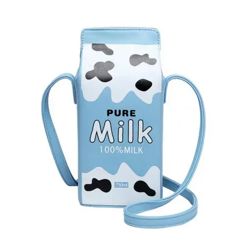 Синий Portable Women Funny Milk Box Shape Shoulder Bag Phone Crossbody Pouch Female Crossbody Bag сумка женская - Цвет: Синий