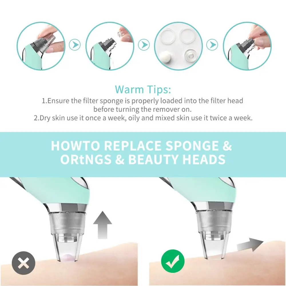 Blackhead Remover Hot Cold Facial Cleaner Deep Pore Acne Pimple Removal Vacuum Suction Diamond Beau