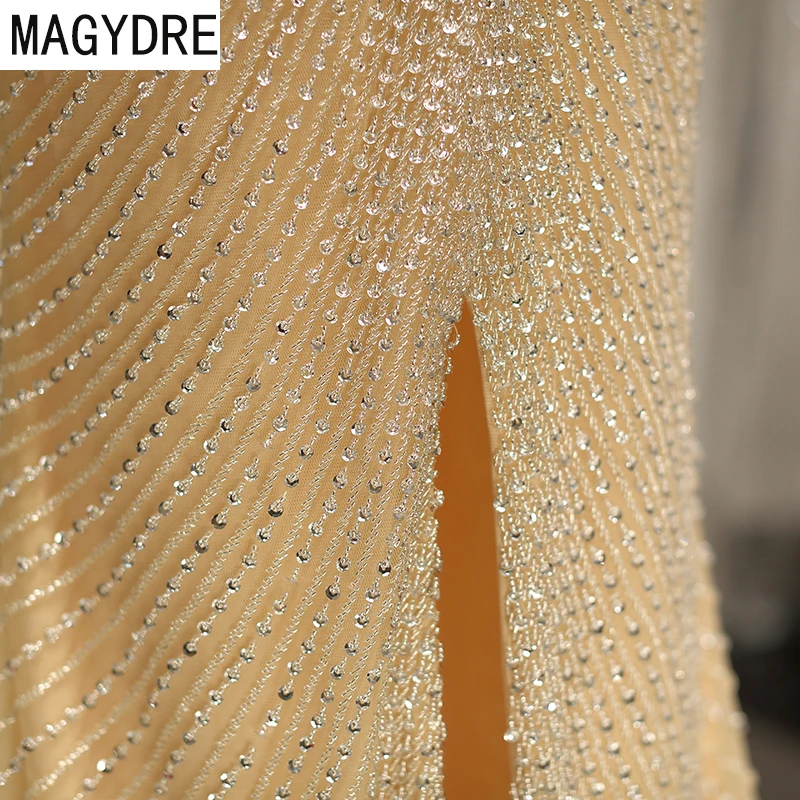 MAGYDRE аппликация вечернее платье Холтер Золотой Русалка без рукавов длинное платье с открытой спиной Кристальное платье
