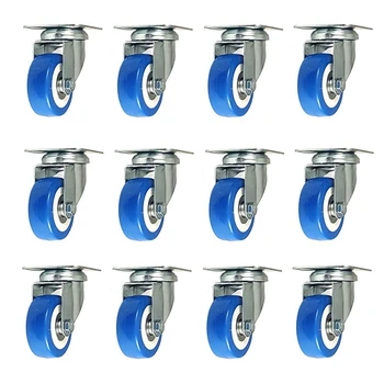 

12-Piece Caster Swivel Plate Caster Blue Polyurethane Wheel PVC Double Bearing Swivel Caster