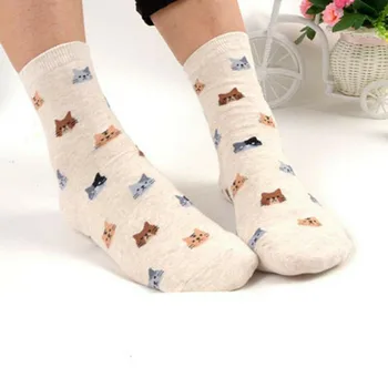 

KANCOOLD Women Socks New Fashion Womens Lovely Cute Cat Socks Animal Cartoon Cotton Blends Happy Funny Sock 5 Colors 1Pair Dec26