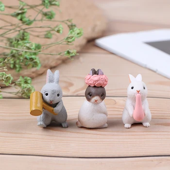 

3pc/lot Cartoon Rabbit Action Figures Animal Model Family Miniature Figurine DIY Pvc Decoration Hot Set Toys For Children Gift