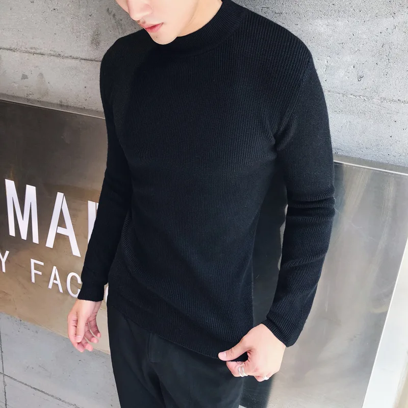 

2018 Autumn And Winter New Style British Style Men Korean-style Slim Fit High Collar Sweater Simple Underwear Elasticity Sweater