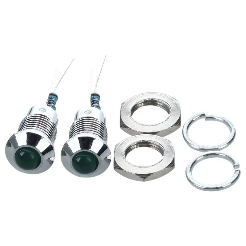 2 Pcs Green Pilot Lamp Panel Mounted LED Indicator Light