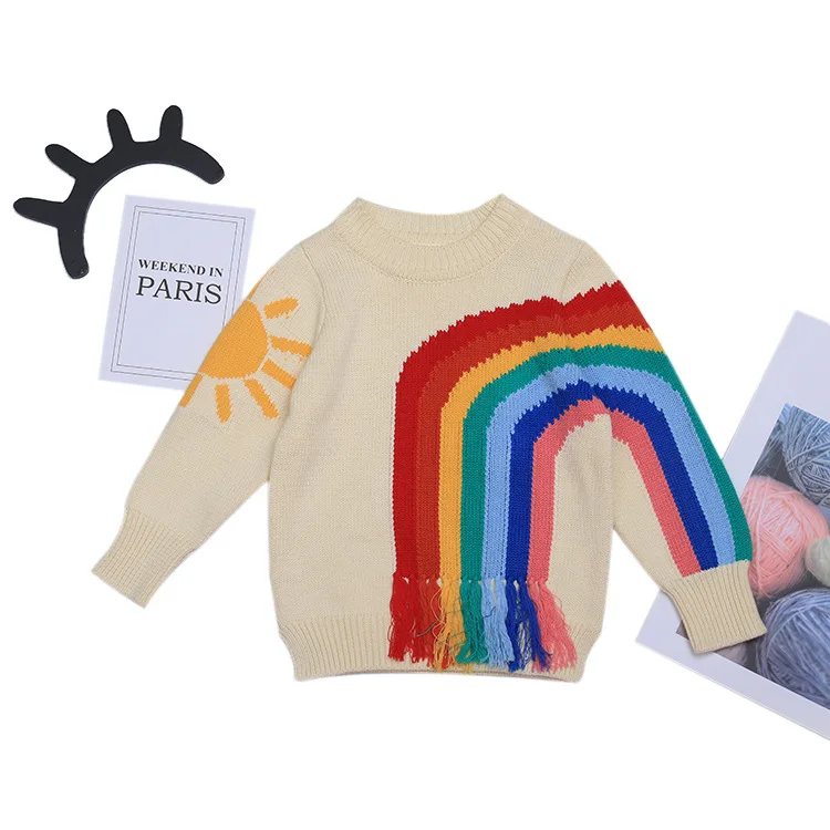 Autumn And Winter Kids' Sweater Childrenswear INS New Style Pure Cotton Rainbow Pullover Men And Women Baby Sweater