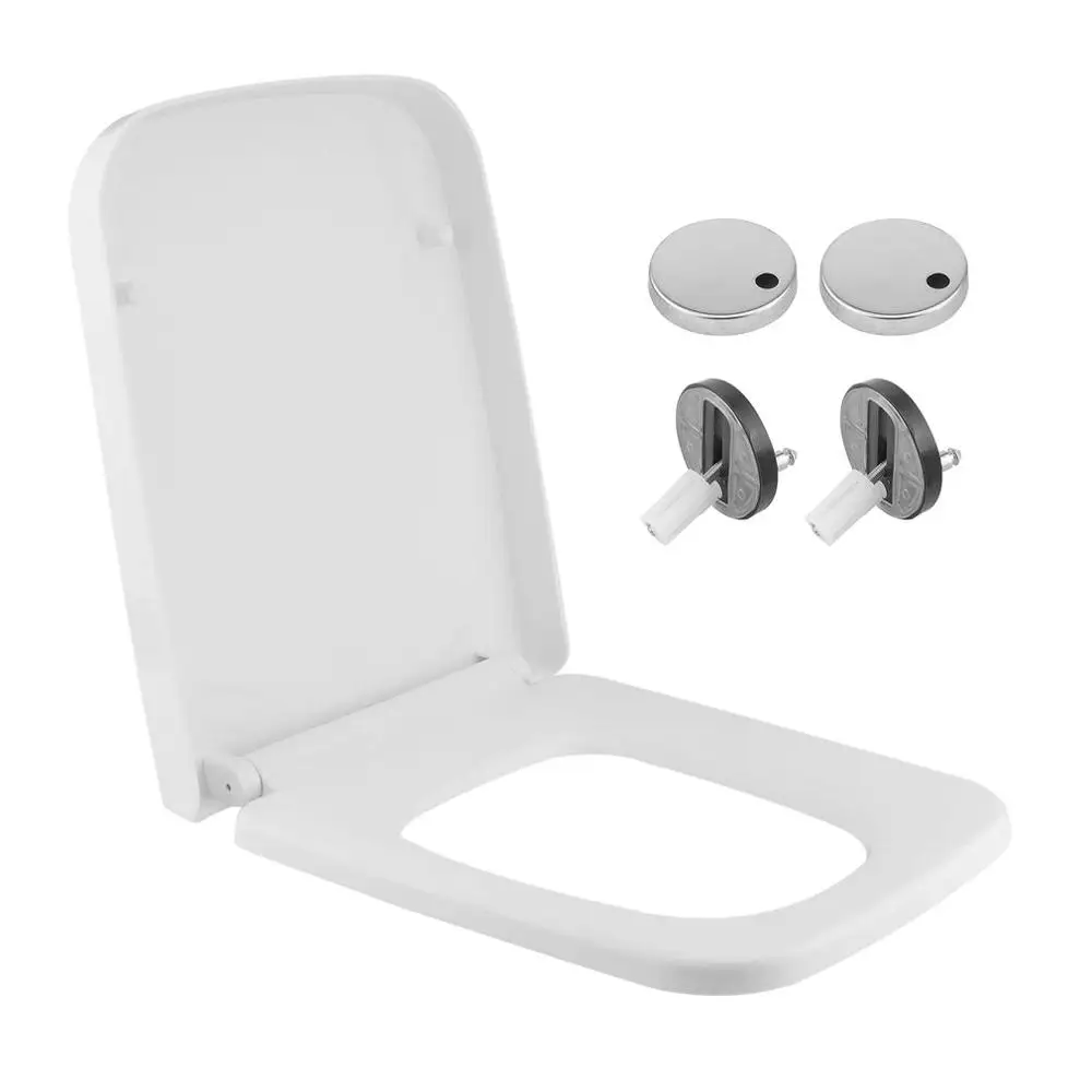

Square Shape High-End Family Home Toilet Seat Lid Cover Soft Close Top Fix Quick Release Easy To Clean White