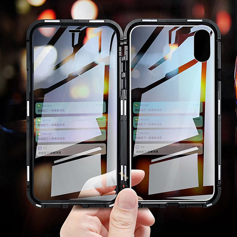 

Double Side Glass 360 Magnetic Adsorption Flip Case for iPhone 11 Pro Max XS MAX XR XS X 8 Plus 7 6 6s Magnet Front +Back Cover