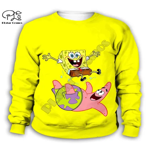 Kids sweatshirts Детские толстовки с объемным рисунком, шорты, штаны, футболка, пальто на молнии с милым принтом губки в стиле аниме, толстовка с изображением Боба для мальчиков и девочек, толстовка со звездами в стиле милого Патрика - Цвет: Kids sweatshirts